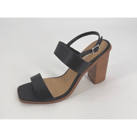 Lisa Vicky Oasis Sandals Black Leather Open Toe With Chunky Wooden Heel 9 New - Picture 10 of 11